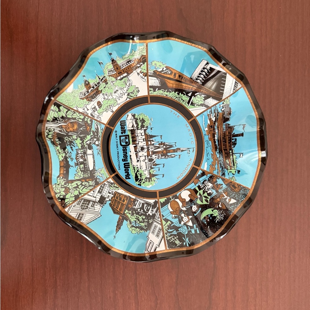 Vintage 1970s Walt Disney World, Magic Kingdom Smoked Glass Ashtray
